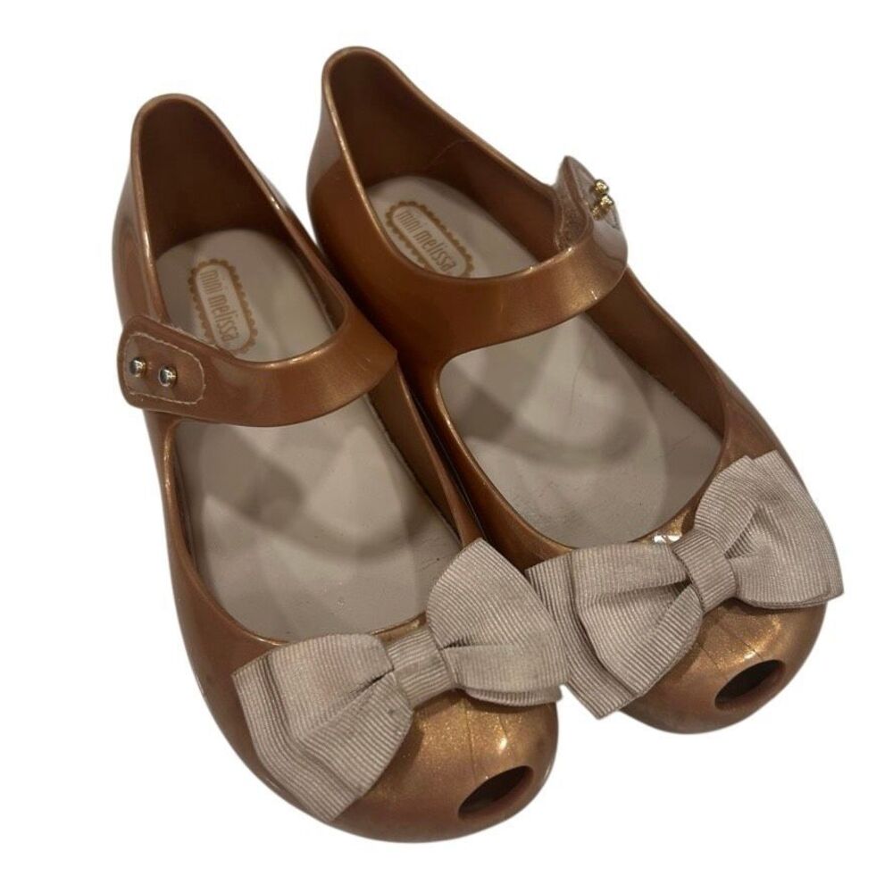 Mini Melissa Ultragirl Sweet Jelly Bow Mary Jane Shoes Girls Sz 11 Metallic Gold
